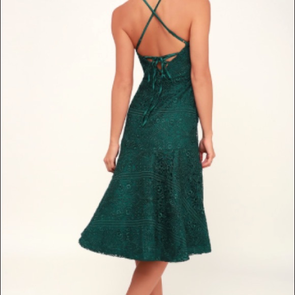 Forest Green Lace-Up Lace Midi Dress - Picture 2 of 4